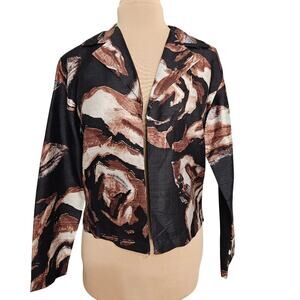 Chico's Blazer Silk Black Brown Women's Jacket Dark Artsy Career Medium Mob Wife